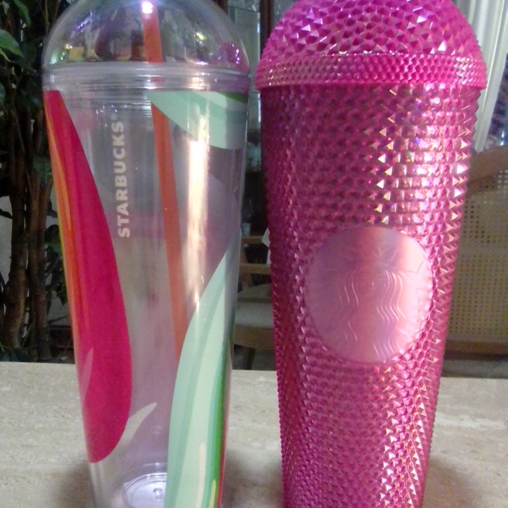Starbucks Pink Textured and Clear Graphic Venti Tumblers